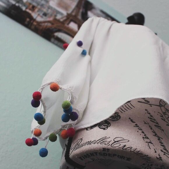 Nylon Apparel Off Shoulder Tops w/ Pompoms in S - Picture 6 of 8